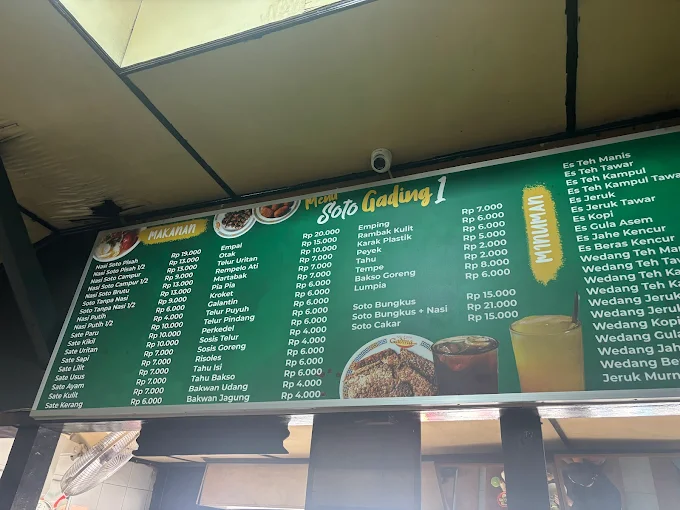 Daftar menu yang ada di Soto Gading, sumber : gmap